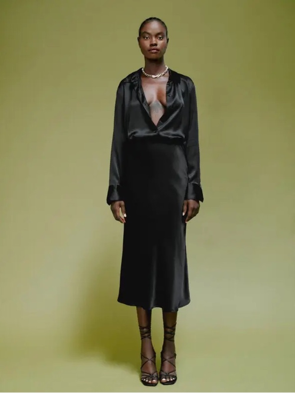 Reformation Pratt Silk Midi Skirt in Black